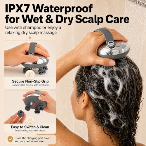 Melonsun Electric Scalp Massager, 2 Claw Sets, IPX7 Waterproof, Silver - Image 4