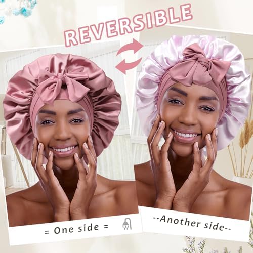 AWAYTR 2-Layer Satin Hair Bonnet, Tie Band Sleep Cap for Women - Image 2