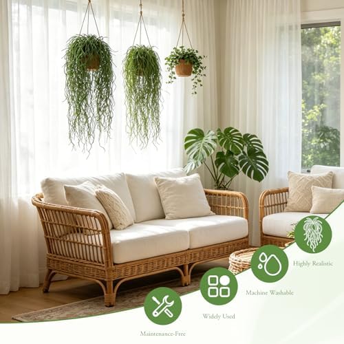 4 Pcs Fake Hanging Plants, 36" Artificial Hanging Grass Plants Greenery Vines UV Resistant Faux Trailing Plants for Indoor Outdoor Wall Shelf Porch Boho Home Patio Decor(Green) - Image 2