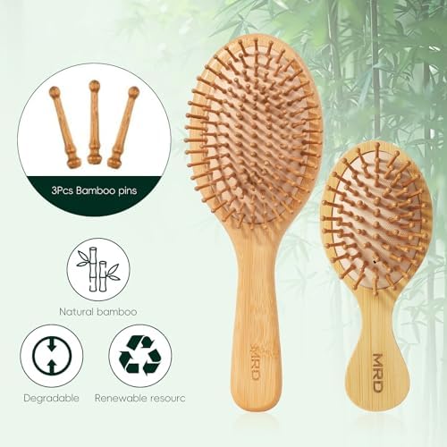 MRD Bamboo Hair Brush Set, 4-Piece Detangling Hairbrush and Comb Kit, Paddle Brush for Women Men Kids, All Hair Types-Gift Box - Image 4