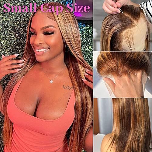 ALHER Small Cap Lace Front Wigs Human Hair 30 IN #4/27 Honey Blonde Highlight Straight 13X4 Lace Frontal Wig With Baby Hair 200% Density, Small Cap 21-21.5 Balayage Piano Colored Wig for Black Women - Image 3