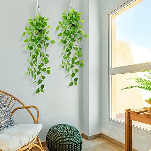 LOYWREE 2 Pack Small Artificial Hanging Plants with Faux Ivy Vine and Hanging Pothos 39Inch Fake Plant Realistic Greenery for Shelf Decor in Home, Office, Indoor & Outdoor Gardens - Image 4