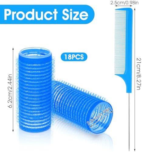 18pcs Plastic Hair Rollers Self Grip Hair Rollers with Rat Tail Comb Small Heatless Roller Hair Curlers for Pro Salon Hairdressing and DIY Hairstyles (0.98 X 2.44 Inch) - Image 2