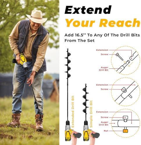 Auger Drill Bit for Planting 2x32'' - with Extension -3/8'' Hex Drive Drill - Image 3