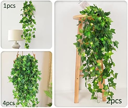 RECUTMS Fake Hanging Ivy Vines Plants with 30 LED Fairy String Lights 4Pcs - Image 4