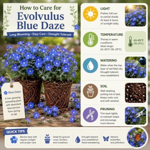 2 Live Evolvulus Blue Daze Plants, 4–6 Inches Tall, Garden Plant - Image 3