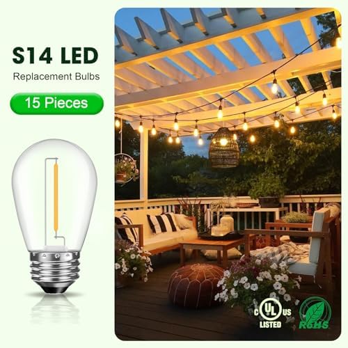 GvvooHome 15 Pack S14 LED Outdoor String Light Bulbs, Warm White, E26 Base - Image 6