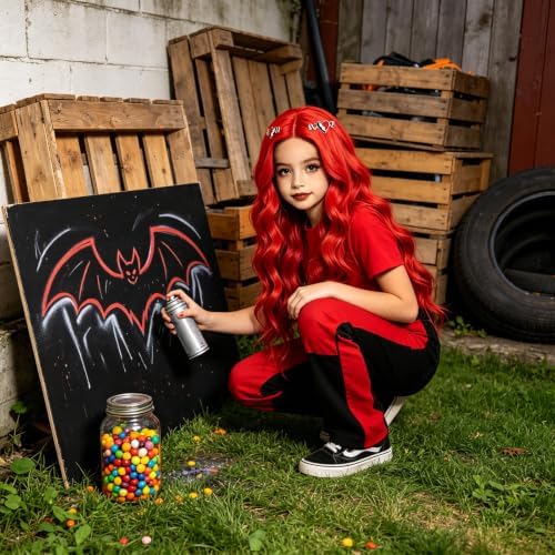 7pcs Red Girls Princess Wig Set for Kids Costume Halloween JZ066 - Image 5