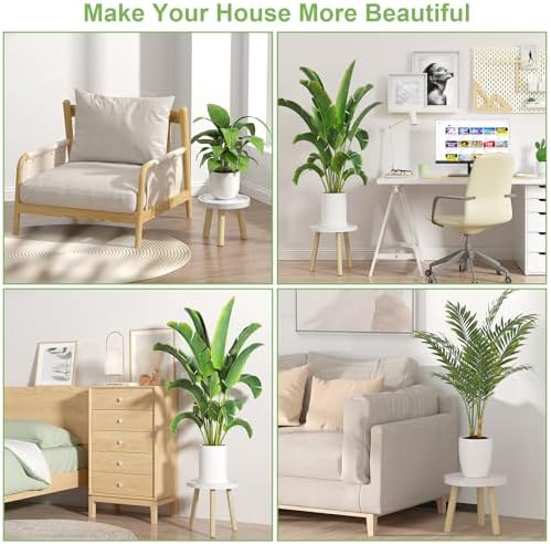 3-Pack Wood Plant Stands Indoor, Single Plant Stand for 6-12 Inch Pots, Mid-Century Modern Plant Stool, Tall Plant Stand for Large Plants for Living Room, Balcony, Office (White) - Image 4