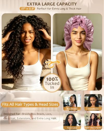 AWAYTR Long Satin Bonnet for Braids - Double Layer Hair Bonnet for Sleeping - Image 2