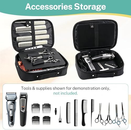 Barber Bag Hard Shell Barber Case, Clipper Case for Barbers with Shoulder Strap, Barber Travel Case Organizer for Clippers & Supplies, Hair Tool Bag Barber Accessories Storage, Black - Image 2