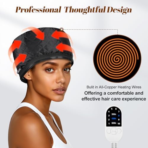Hair Steamer for Deep Conditioning: Heat Cap with 118" Power Cord 10-Level Fast Heating & 3 Timer Settings for Natural Black Hair Thermal Steam Cap for Deep Conditioner Treatments - Image 2