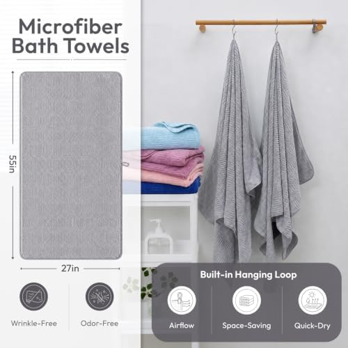 JML Microfiber Bath Towels, 2 Pack, 27x55 in, Gray - Image 2