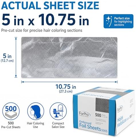 ForPro Professional Embossed Pop-Up Hair Foil Sheets for Salon Hair Color & Highlights, Pre-Cut Aluminum Foils, Non-Slip Embossed Texture, 5" W x 10.75" L, 500-Count - Image 3