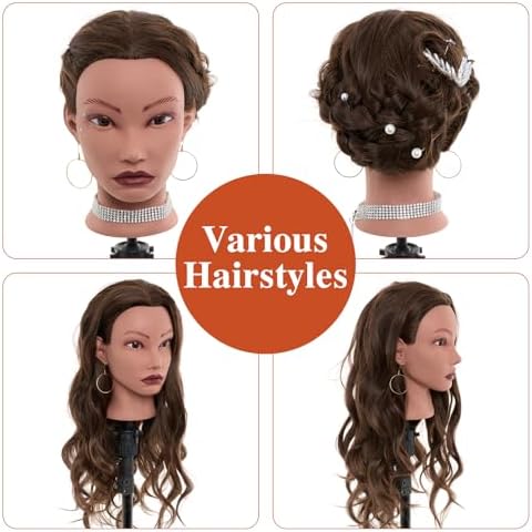 20" Mannequin Head Human Hair,100% Real Hair Mannequin Head,Cosmetology Human Hair Mannequin Doll Head for Hair Styling,Practice Braiding Styling Head with Table Clamp Suitable for Hair Extensions - Image 5