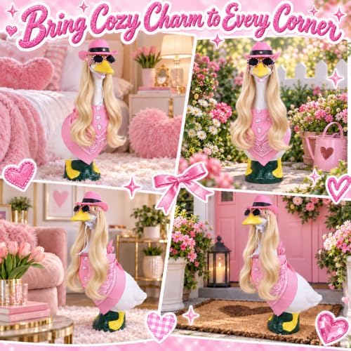 4Pcs Porch Goose Wigs Set Porch Goose Outfits Accessories for Outdoor Statue Accessories Garden Patio Yard Goosey Decoration (Pink Set) - Image 5