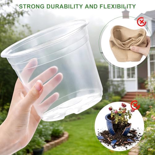 10/7/6/5 Inch Clear Nursery Pots with Drainage & Saucers, 16Pack Large Plant Pots with Labels, Seedling Tool & Hole Puncher, Plastic Nursery Pots for Succulents, Seedings, Herbs, Flowers, Vegetables - Image 5