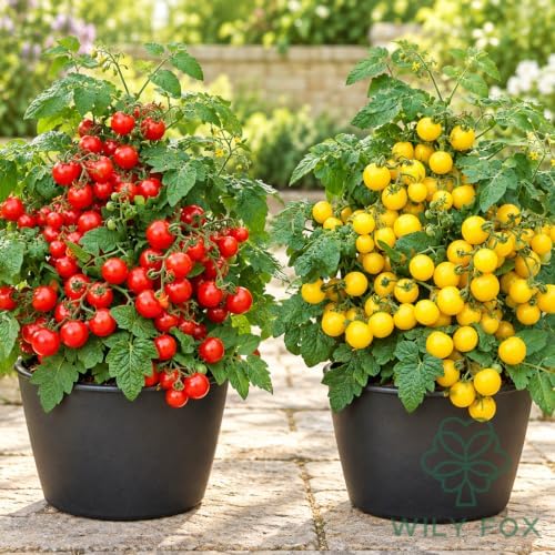 Dwarf Duo Tiny Tim Tomato Seeds - 100+ Red & 100+ Yellow Dwarf Tomato Variety, Cherry Tomato Seeds for Containers, Balcony, Patio, Pots, Indoor Outdoor Gardening, Heirloom, Non-GMO, Easy to Grow - Image 6