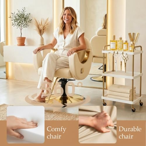 Beige Reclining Salon Barber Chair for Hair Stylist, Professional Hair Stylist Chairs with Heavy Duty Hydraulic Pump, All Purpose Styling Hairdresser Braiding Shampoo Chair for Spa Home Euipment - Image 4