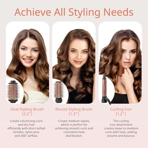 OUDIM 5-in-1 Hot Air Styler & Hair Dryer Brush, 1200W Ionic Multi-Styler for Fast Drying, Smooth Blowouts, Volumizing & Curling, 5 Attachments, 3 Heat Settings, Black/Rose Gold - Image 5
