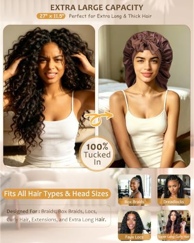 AWAYTR Long Satin Bonnet for Braids - Double Layer Hair Bonnet for Sleeping - Image 2