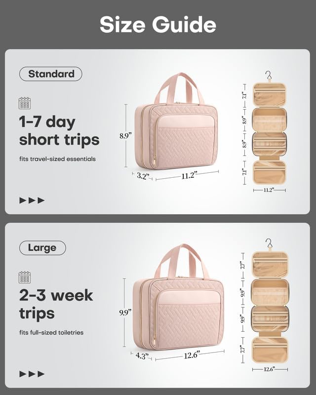 HOTOR Hanging Travel Toiletry Bag Women Men, Pale Pink, Large - Image 4