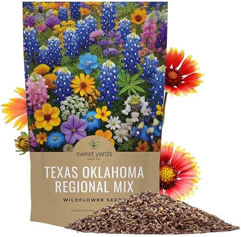 Texas Oklahoma Wildflower Seeds Mixture - Bulk 1/4 Pound Bag - Over 60,000 Native Seeds - Open Pollinated and Non GMO by SweetYards