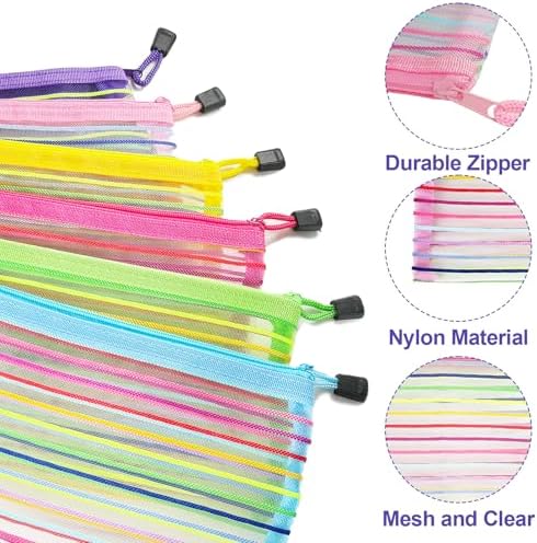 Mesh Bags with Zipper (6 Pack), Small Nylon Makeup Bag Cosmetic Pouches Travel Organizer for Purse Diaper Bag Home Organizing Striped Mix 6 Colors - Image 2
