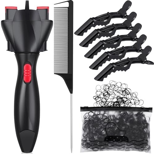 Gisafai Automatic Hair Braider Set DIY Styling Hair Twister with Rat Tail Comb, Crocodile Clips and 800 Pieces Mini Rubber Bands Tool Styler for DIY Styling by Gisafai