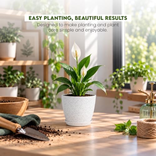 Plant Pots Indoor with Drainage 5 Pack Multi-Size Planters Set Spotty Grey - Image 4
