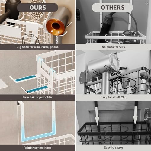 Magheo Hair Dryer Holder Cabinet Door 3-in-1 Adhesive Hair Tool Organizer Wall Mounted Adjustable Height Blow Dryer Holder Under Sink Bathroom Hair Appliance Organizer and Storage Countertop(White) - Image 6