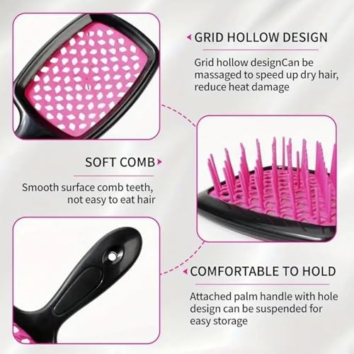 2PCS Detangling Hair Brush, Detangling Hair Brush,Detangling Brush for Curly Hair, Wet and Dry Detangle Brush,Scalp Massage Brush (Black+Pink). - Image 6