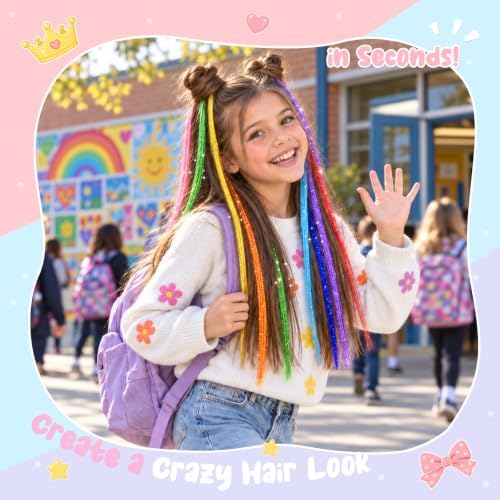 16 PCS Clip in Rainbow Tinsel Hair Extensions for Concert - Image 3