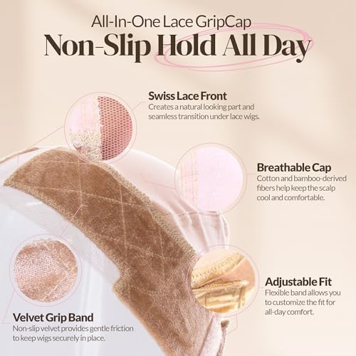 MILANO COLLECTION Lace Wig Grip Cap for Women, Adjustable Wig Caps for Women Non Slip with Headband to Secure Lace Top Perfectly in Place, One Size Fits All, Nude - Image 4