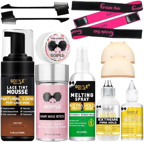Lace Tint Melting Mousse for Wigs, Toupees, and Hairpieces - Natural Finishing Color and Glue Tool Set (Dark Brown) by Goiple