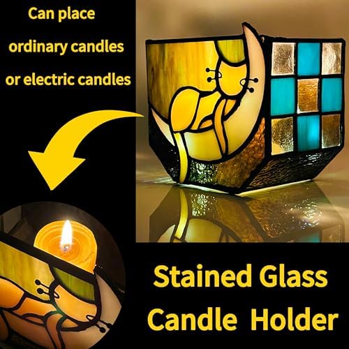 Tiffany Stained Glass Fun Moon Sleeping Cat Planter，Cactus Planter，Cute Planters for Indoor Plants,Decorative Flower Pots As Gifts for Cat Lovers，4.6x3x5.15 in - Image 3