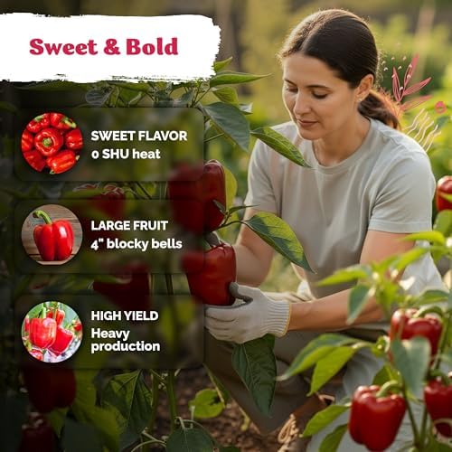 50 Big Red Bell Pepper Heirloom Vegetable Seeds, Capsicum Annuum - Image 4