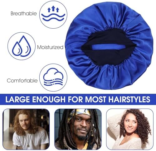 WLLHYF 18 Pcs Satin Bonnets for Sleeping, Large Silk Bonnet Wide Band Hair Bonnet Soft Elastic Hair Wrap Cap Silky Shower Cap for Black Women Men Curly Hair - Image 4