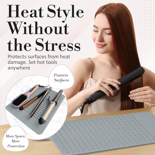 XL Vanity Mat, Heat Resistant Mat for Hair Tools, Vanity Décor, Gray - Image 2