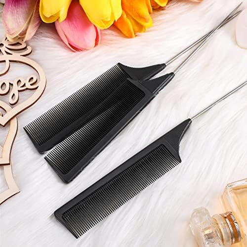 Leinuosen 3 Pack Rat Tail Comb Carbon Fiber,Black - Image 6