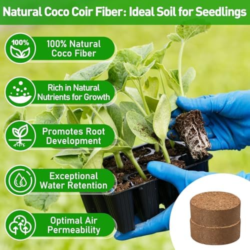 Riare 50 Pcs 40mm Organic Coco Coir Seed Starter Soil, Compressed Coconut Coir Potting Soil Mix for Seed Starting, Coconut Fiber Pellet for Planting, Vegetables, Garden, Indoor & Outdoor Plants - Image 3