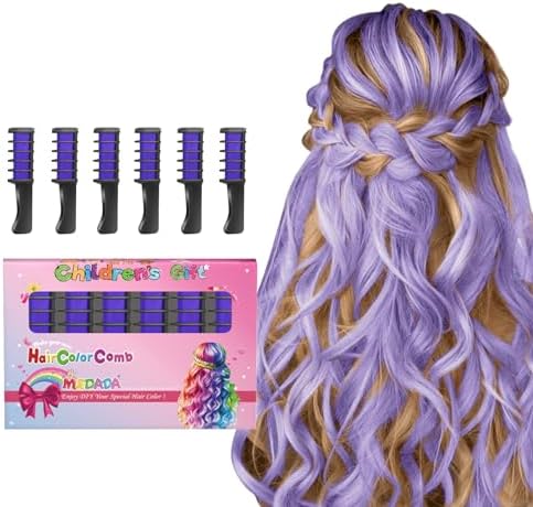 New Hair Chalk Comb Temporary Bright Hair Color Dye for Girls Kids, Washable Hair Chalk for Girls Age 4 5 6 7 8 9 10 New Year Birthday Cosplay DIY Halloween, Christmas（Purple) by ColoryourlifewithMSDADA