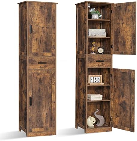 usikey 67'' Tall Storage Cabinet with Adjustable Shelves & 2 Doors, Bathroom Cabinet with 1 Drawer, Narrow Tall Cabinets for Living Room, Home Office, Rustic Brown - Image 7