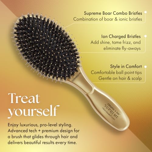 Olivia Garden Ceramic + Ion Supreme Styler Cushion Paddle Brush - Boar & Ionic for Shine, Frizz Control & Smoother Hair - Image 4