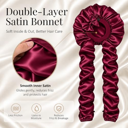 Bonnet for Braids Long Hair Double Layer Silk Satin Bonnet Bounce Curl Caps Women Sleeping Samurai Wrap Hair Hose Cap 2 in 1 - Image 3