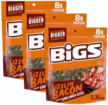 BIGS Sunflower Seeds, Sizzlin' Bacon Flavor, 5.35 oz. (Pack of 3) by BIGS