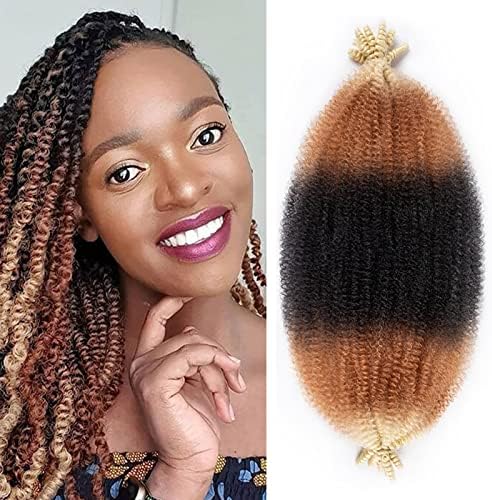 18 Inch Pre-Separated Springy Afro Twist Hair 8 Packs Pre-Fluffy Natural Curls are Perfect for Marley Crochet Hair Suitable for Black Women (1B/27/613, 18 Inch (Pack of 8)) by Celie