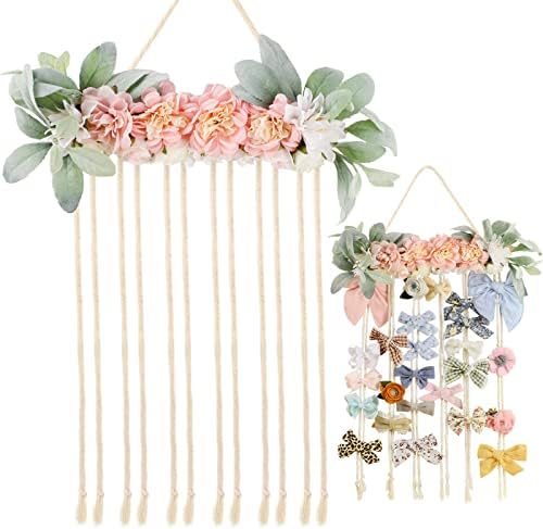 POVETIRE Bow Holder for Girls Hair Bows, Clips Hanging Organizer Baby Headband Storage Hair Accessory Display for Wall Room Baby Nursery Decors (Flower) by POVETIRE