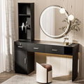 50.4" Barber Station for Hair Stylist, Salon Storage Cabinet with 3 Drawers, Lockable Compartment, 3 Tool Holders and Open Shelves, Hairdresser Workstation, Black, Mirror Not Included by Unknown