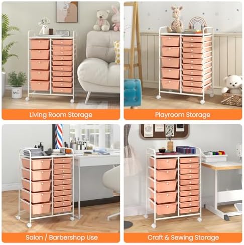 Giantex 15 Drawers Rolling Cart, Classroom Organizers, Storage Cart with Wheels, for Teacher Office Home School Supplies Tool Craft Art Paper - Image 4